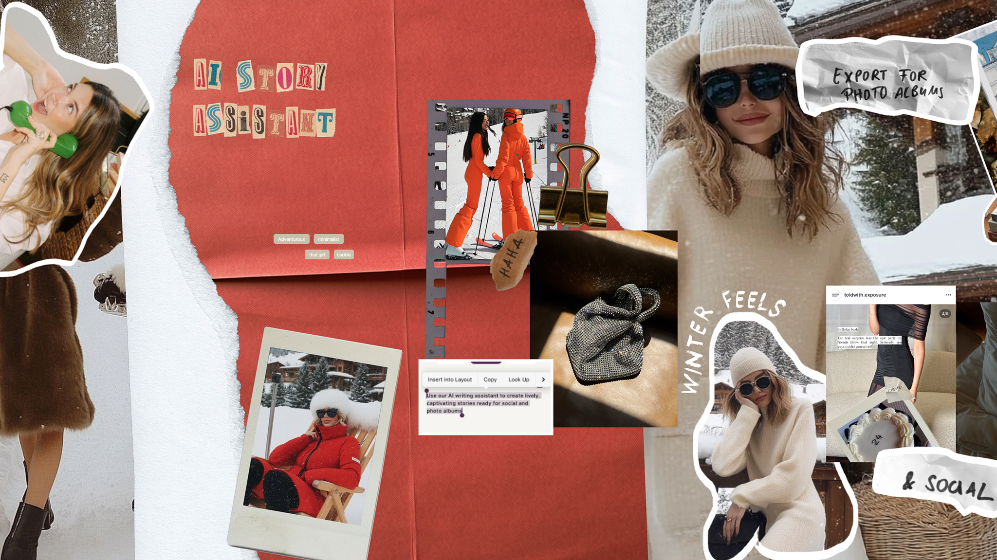 Exposure App Startbildschirm auf einem Smartphone – Story-Editor mit Text- und Bild-Layout